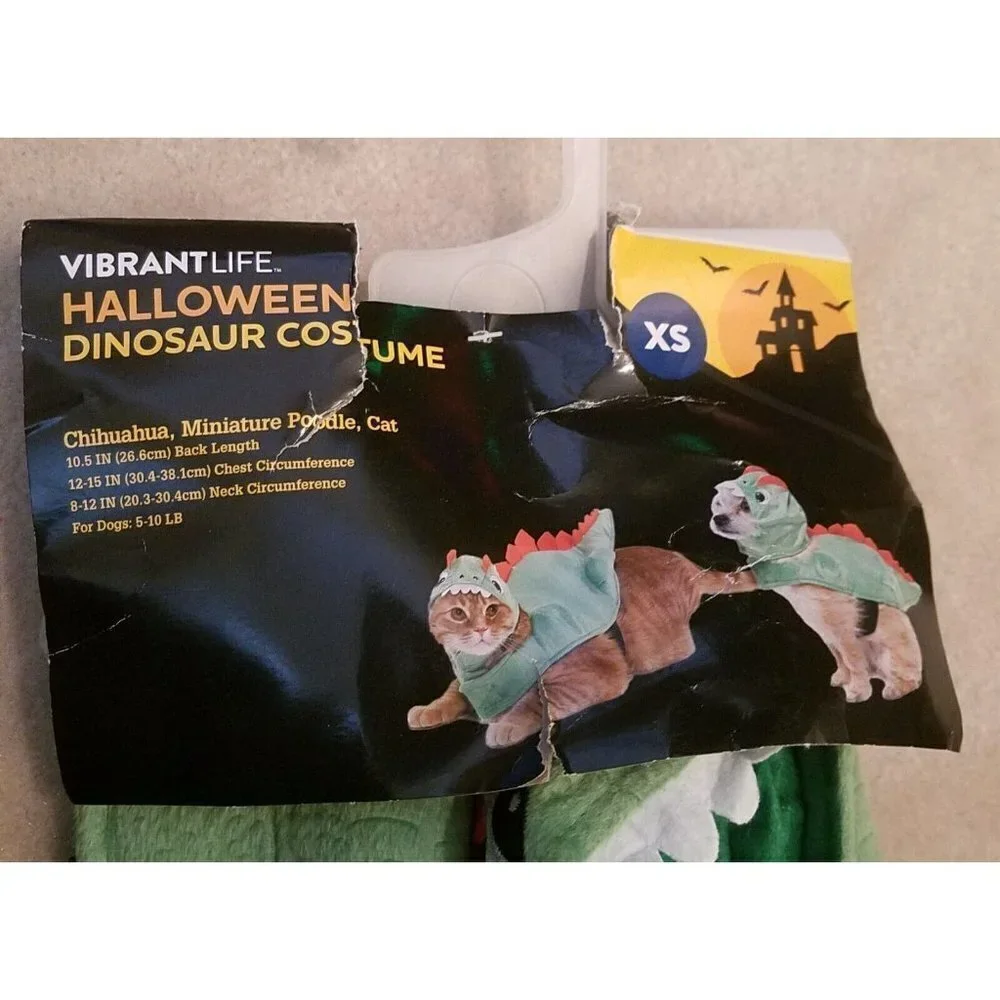 NEW Dinosaur Costume 2-Pc Pet Size XS Cat Dog (5-10 lbs) Halloween Vibrant Life